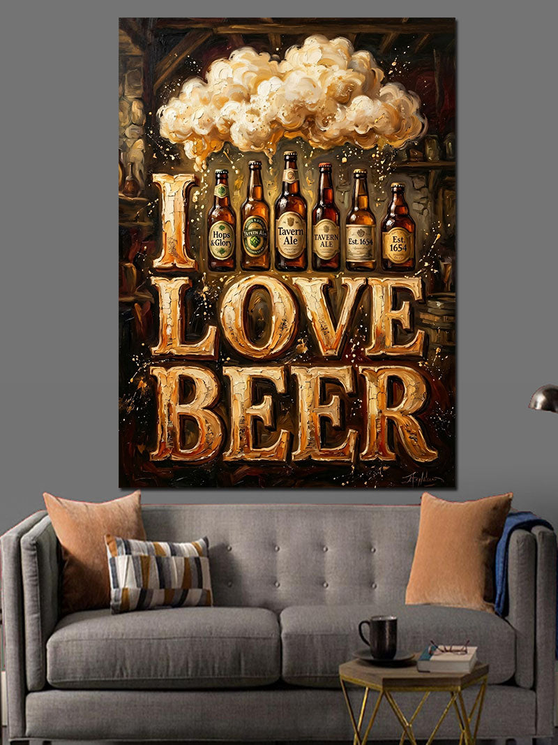 Bira Seviyorum Yazılı Retro Afiş Kanvas Tablo