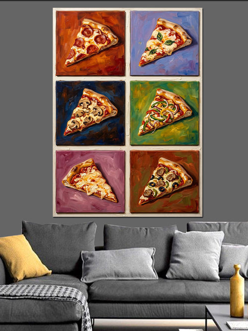 Altı Parçalı Renkli Pizza Dilimleri Kanvas Tablo
