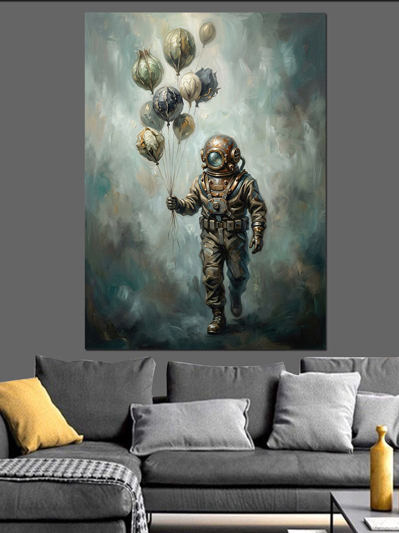 Gökyüzünde Balon Tutan Astronot Tablosu Kanvas Tablo
