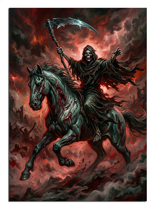 Fırtınalı bir gökyüzü altında koşan zırhlı karanlık şövalye.