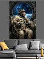 Uzayda Oturan Astronot Şempanze Tablo Kanvas Tablo