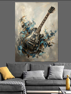 Soyut Boya Dokulu Elektro Gitar Kanvas Tablo
