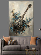 Soyut Boya Dokulu Elektro Gitar Kanvas Tablo