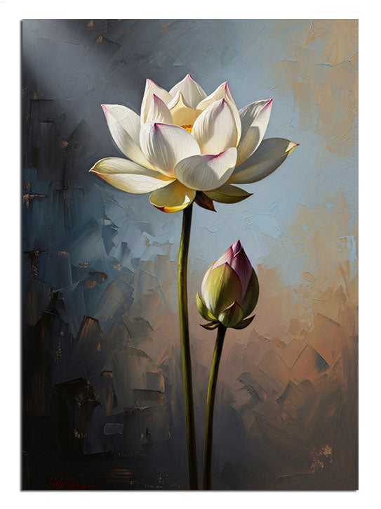 Tüm saflığıyla suyun üzerinden yükselen beyaz lotus çiçeği.