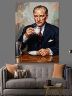 Kahvesini Yudumlayan Şık Atatürk Kanvas Tablo