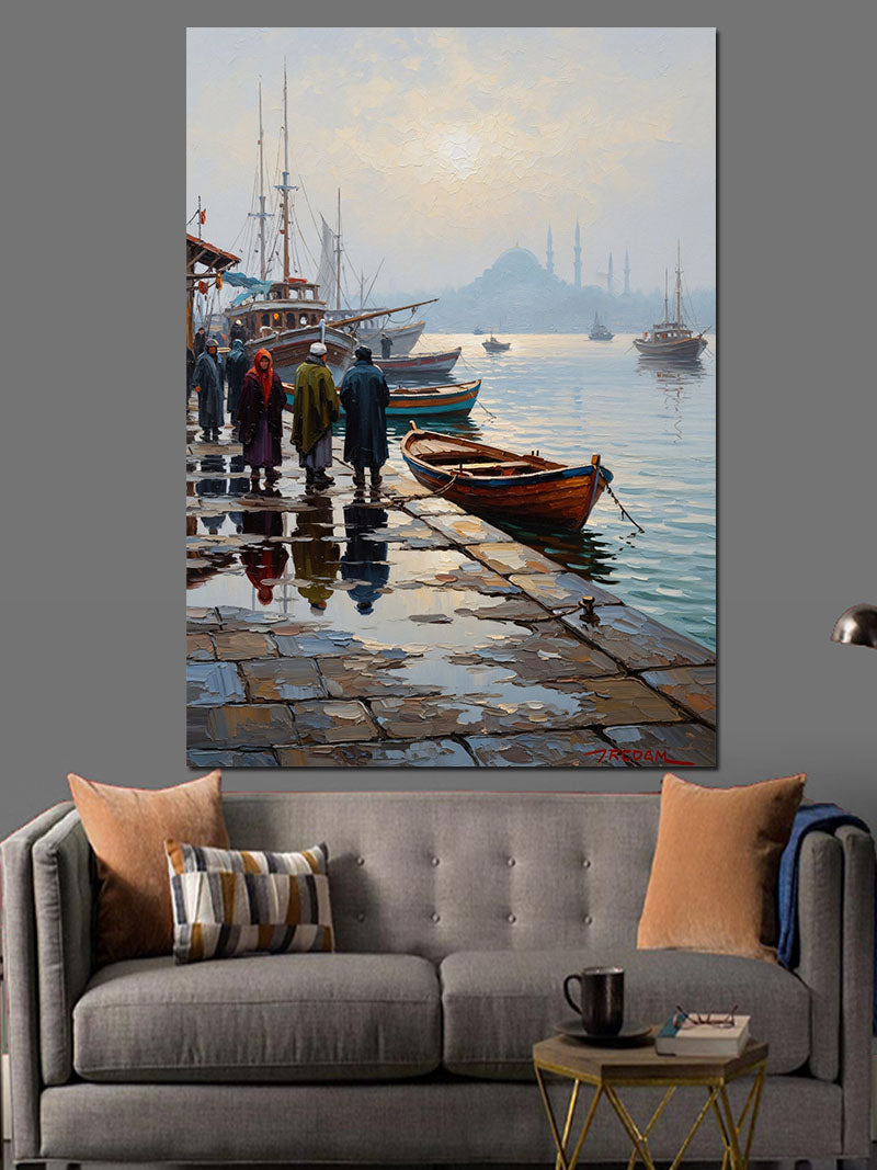 İstanbul Boğazı Ve Balıkçı Teknesi Kanvas Tablo