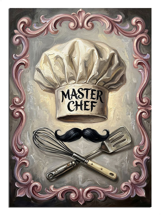 Kabartma çerçeve içinde çatal bıçaklı Master Chef yazısı.