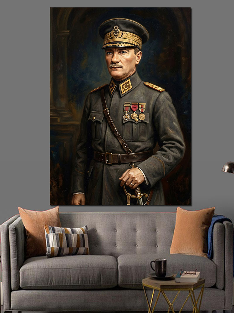Askeri Üniformalı Mareşal Atatürk Portresi Kanvas Tablo