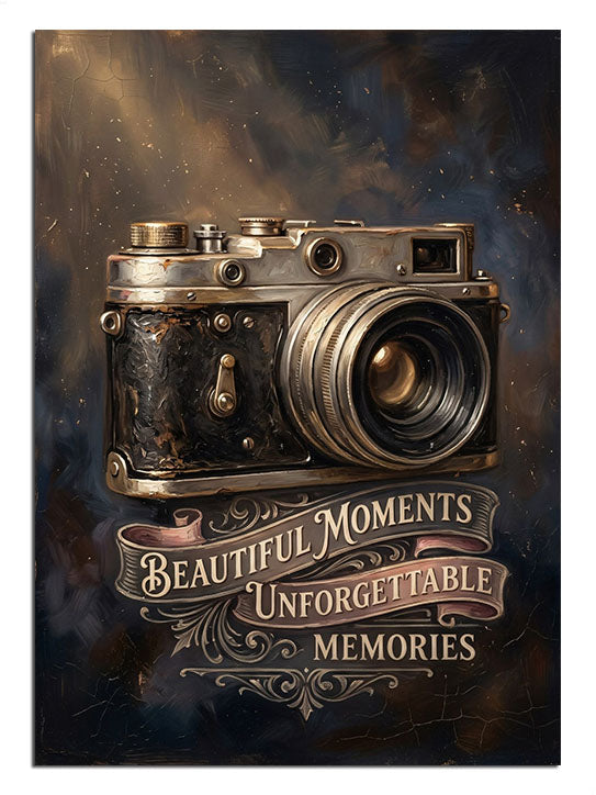 "Capture Memories" yazılı nostaljik fotoğraf makinesi görseli.