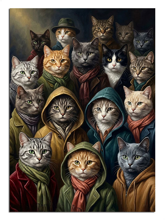 Bir arada duran birçok farklı kedi cinsinin kolajı.