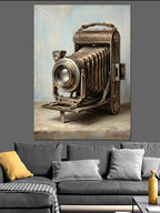 Teknik Çizimli Antik Fotoğraf Makinesi Kanvas Tablo