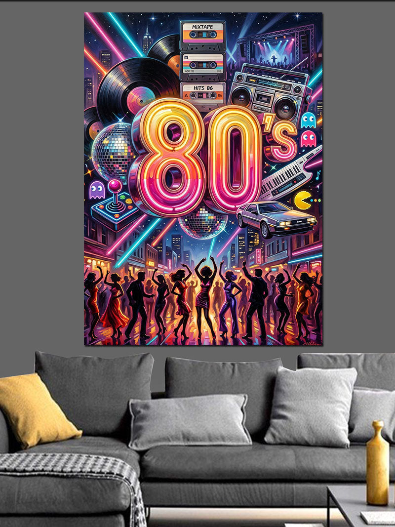 80's Party Yazılı Retro Tasarım Kanvas Tablo