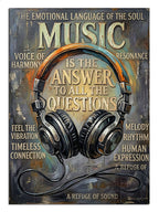 "Music" yazılı, dumanlı ve karizmatik kulaklık illüstrasyonu.