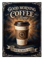 "Good Morning" yazılı, kağıt bardakta dumanlı kahve.