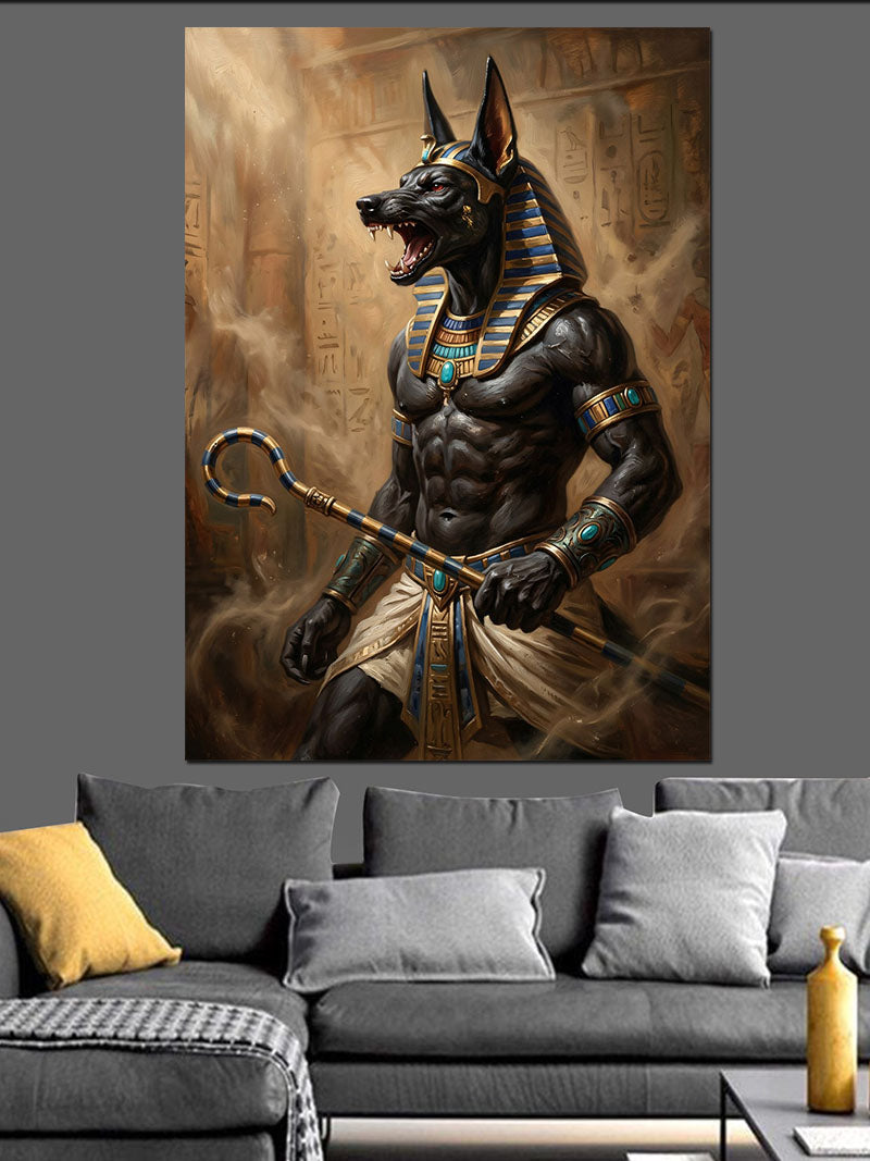 Mistik Mısır Tanrısı Anubis Heykeli Kanvas Tablo