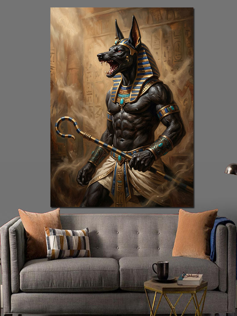 Mistik Mısır Tanrısı Anubis Heykeli Kanvas Tablo