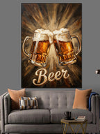 İki Bira Bardağı Ve Cheers Kanvas Tablo
