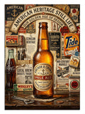 "American Heritage" yazılı, nostaljik bira şişesi görseli.