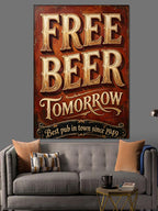 Free Beer Tomorrow Retro Tabela Kanvas Tablo
