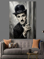 Kapı Arasından Bakan Charlie Chaplin Kanvas Tablo