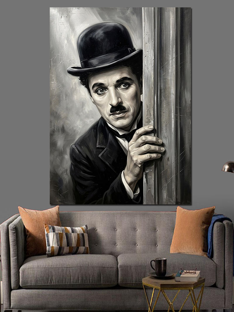 Kapı Arasından Bakan Charlie Chaplin Kanvas Tablo