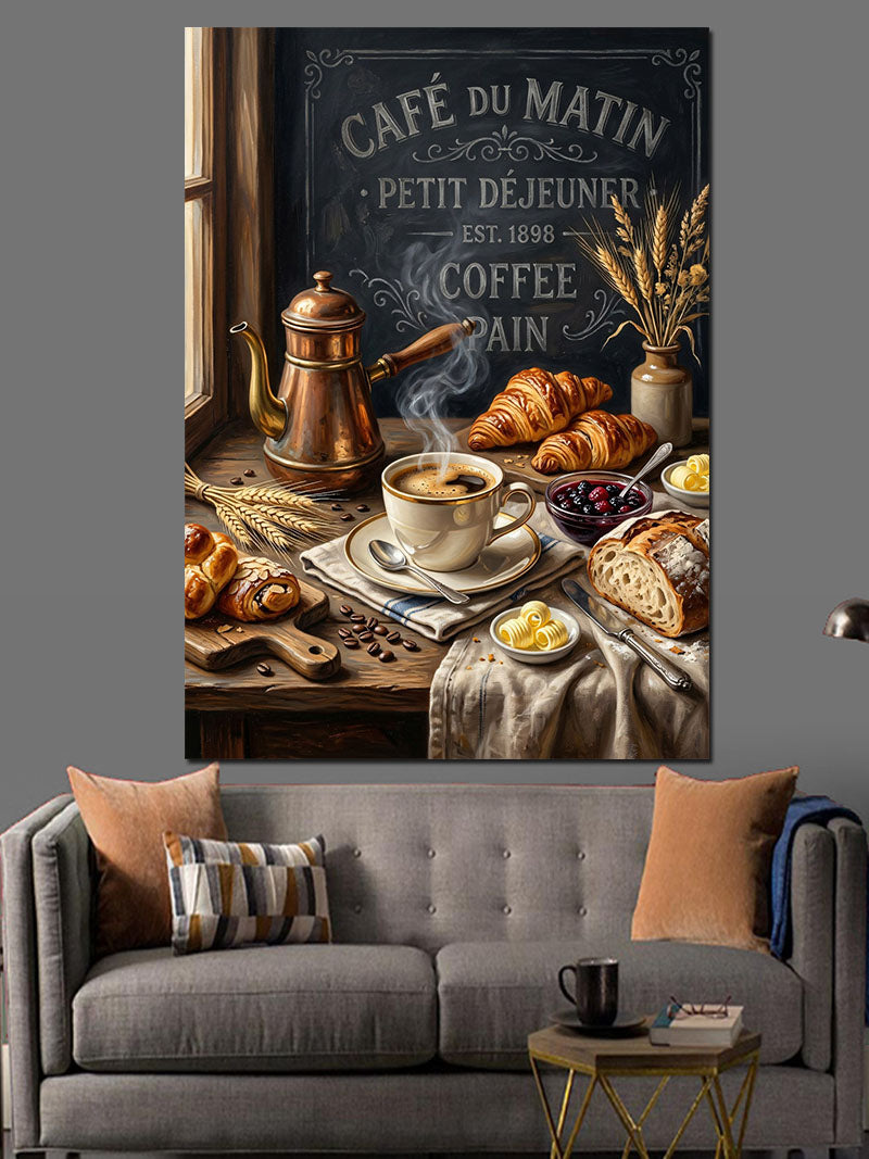 Cafe Du Matin Retro Mutfak Kanvas Tablo