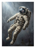 Karanlık evrende ağırlıksız bir şekilde uçan astronot figürü.