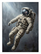 Karanlık evrende ağırlıksız bir şekilde uçan astronot figürü.