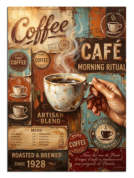 "Coffee Cafe" yazılı, klasik kahve fincanı reklam görseli.