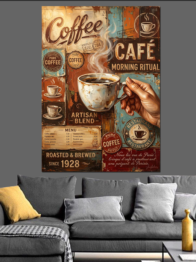 Coffee Cafe Retro Kahve Tabelası Kanvas Tablo