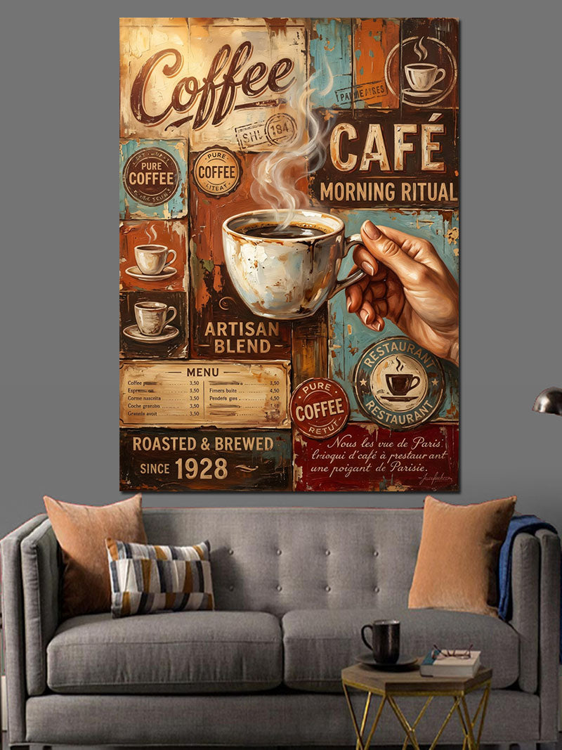 Coffee Cafe Retro Kahve Tabelası Kanvas Tablo