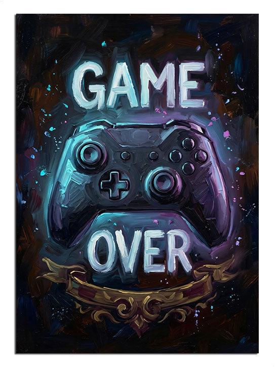 Oyun kumandası görseli ve "Game Over" yazılı pano.
