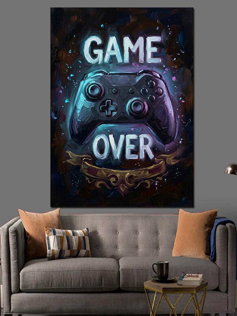Game Over Yazılı Neon Oyun Tabelası Kanvas Tablo