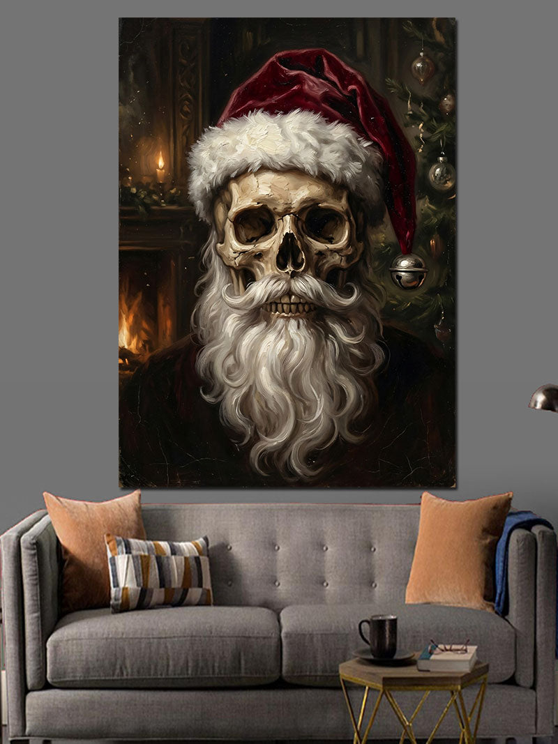 Noel Baba Kılığında Sakallı Kurukafa Kanvas Tablo