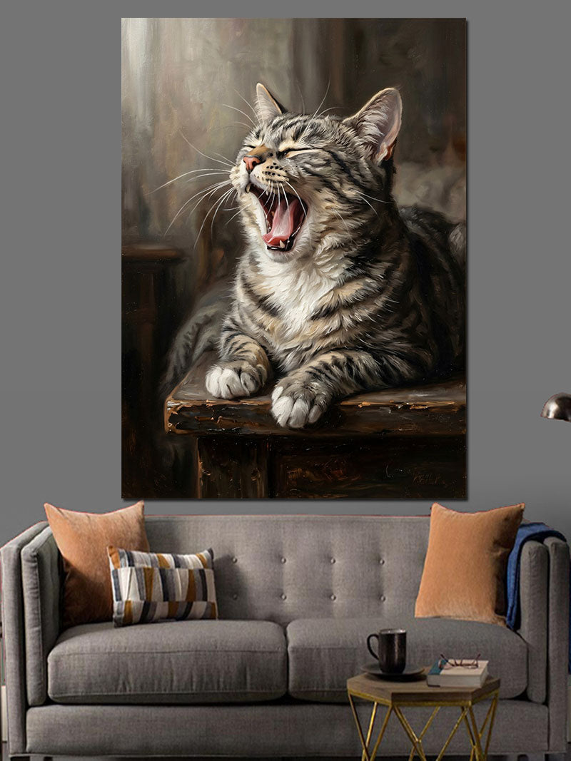 Esneyen Ve Miyavlayan Tekir Kedi Kanvas Tablo