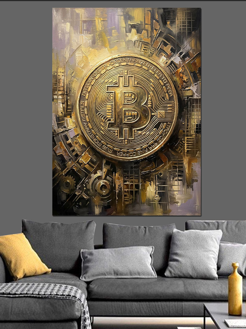 Altın Para Üzerinde Şehir Manzarası Kanvas Tablo