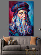 Renkli Boyalı Sakallı Leonardo Portresi Kanvas Tablo