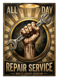 "Repair Service" yazılı, anahtar tutan yumruk logosu.
