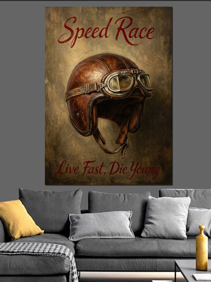 Speed Race Retro Motorcu Kaskı Kanvas Tablo