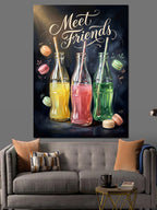 Meet Friends Yazılı Renkli İçecekler Kanvas Tablo