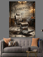 Barber Shop Klasik Koltuk Ve Tabela Kanvas Tablo