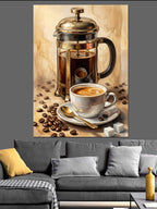 French Press Ve Kahve Fincanı Kanvas Tablo