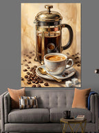 French Press Ve Kahve Fincanı Kanvas Tablo