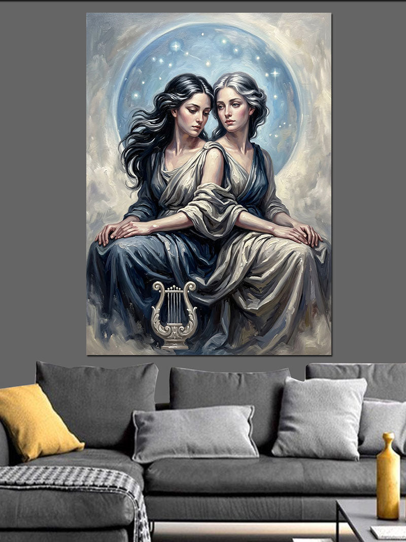 Ay Işığında İki Kadın Figürü Kanvas Tablo