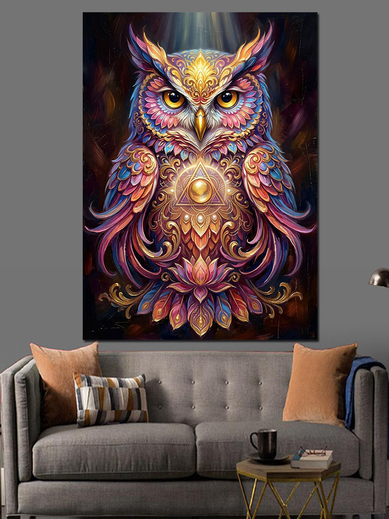 Mandala Desenli Ve Renkli Baykuş Kanvas Tablo