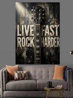 Live Fast Rock Harder Yazısı Kanvas Tablo