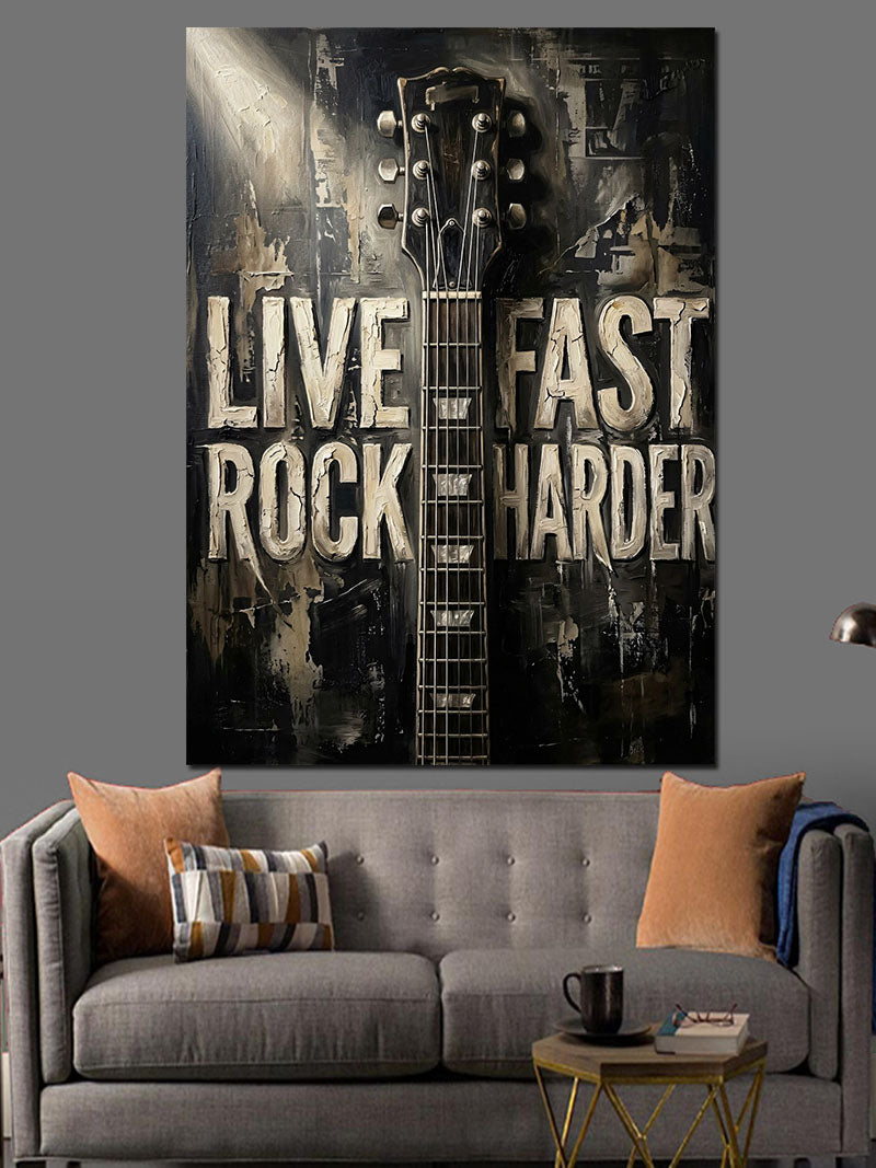 Live Fast Rock Harder Yazısı Kanvas Tablo