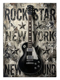 New York silüetli ve Rock Star yazılı gitar.