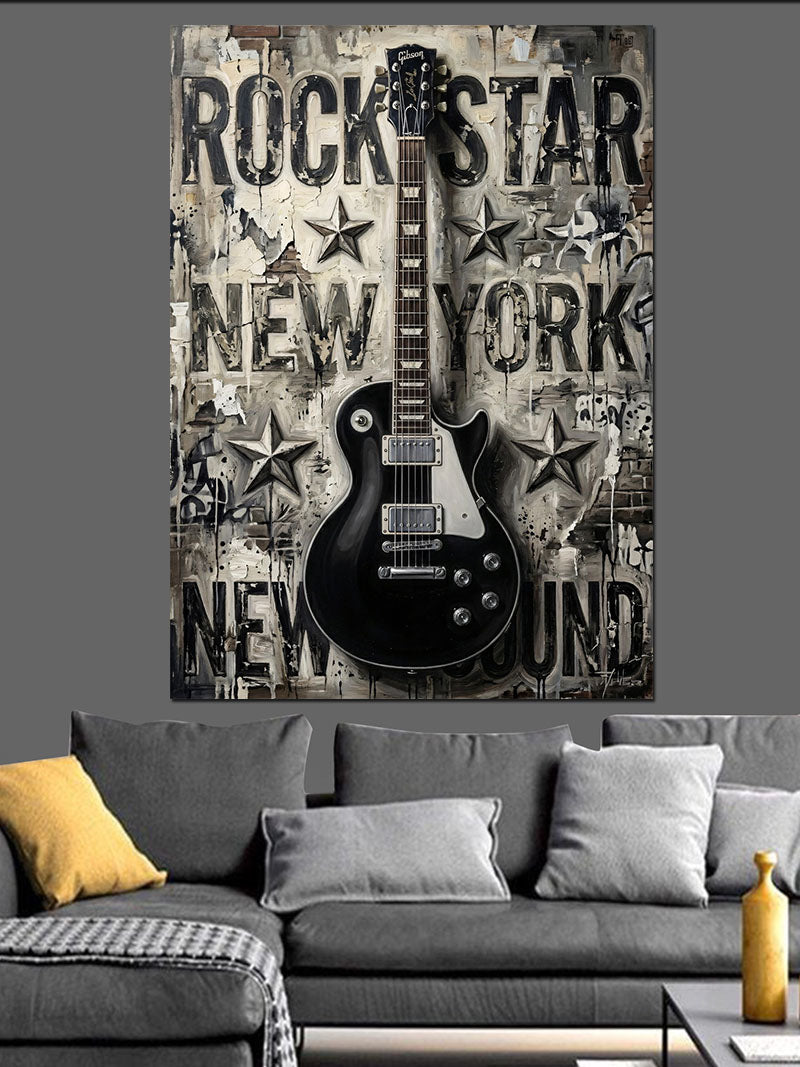 Rock Star New York Gitar Kanvas Tablo