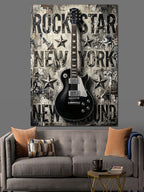 Rock Star New York Gitar Kanvas Tablo